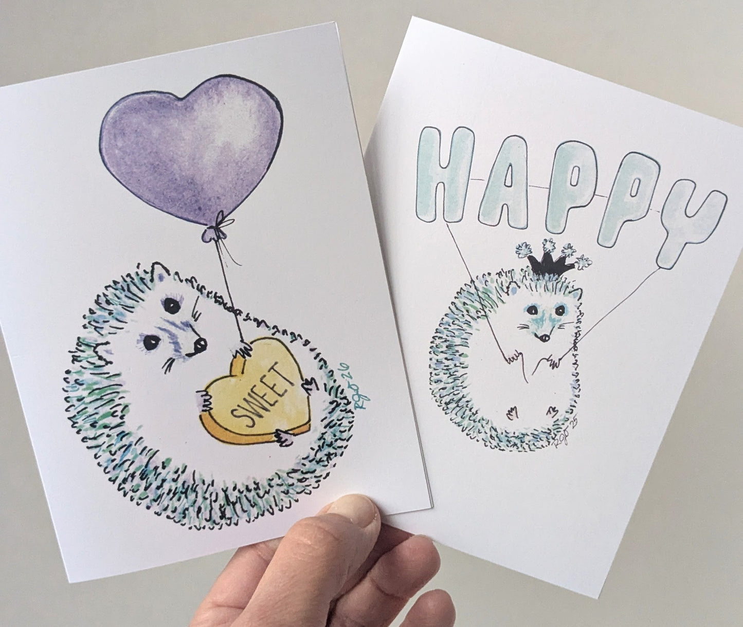 Sweet Heart Aqua Hedgehog Greeting Card - Folded 4.25 x 5.5 in card, blank inside with A2 envelope