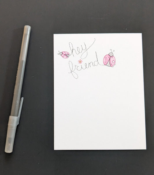 Pink Ladybug Hey Friend Notecards