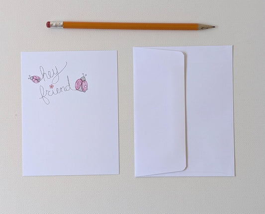 Pink Ladybug Hey Friend Notecards
