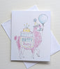 Happy Pink Llama with Balloon and Party Hat Birthday Greeting Card  - Folded 4.25 x 5.5 in card, blank inside with A2 envelope