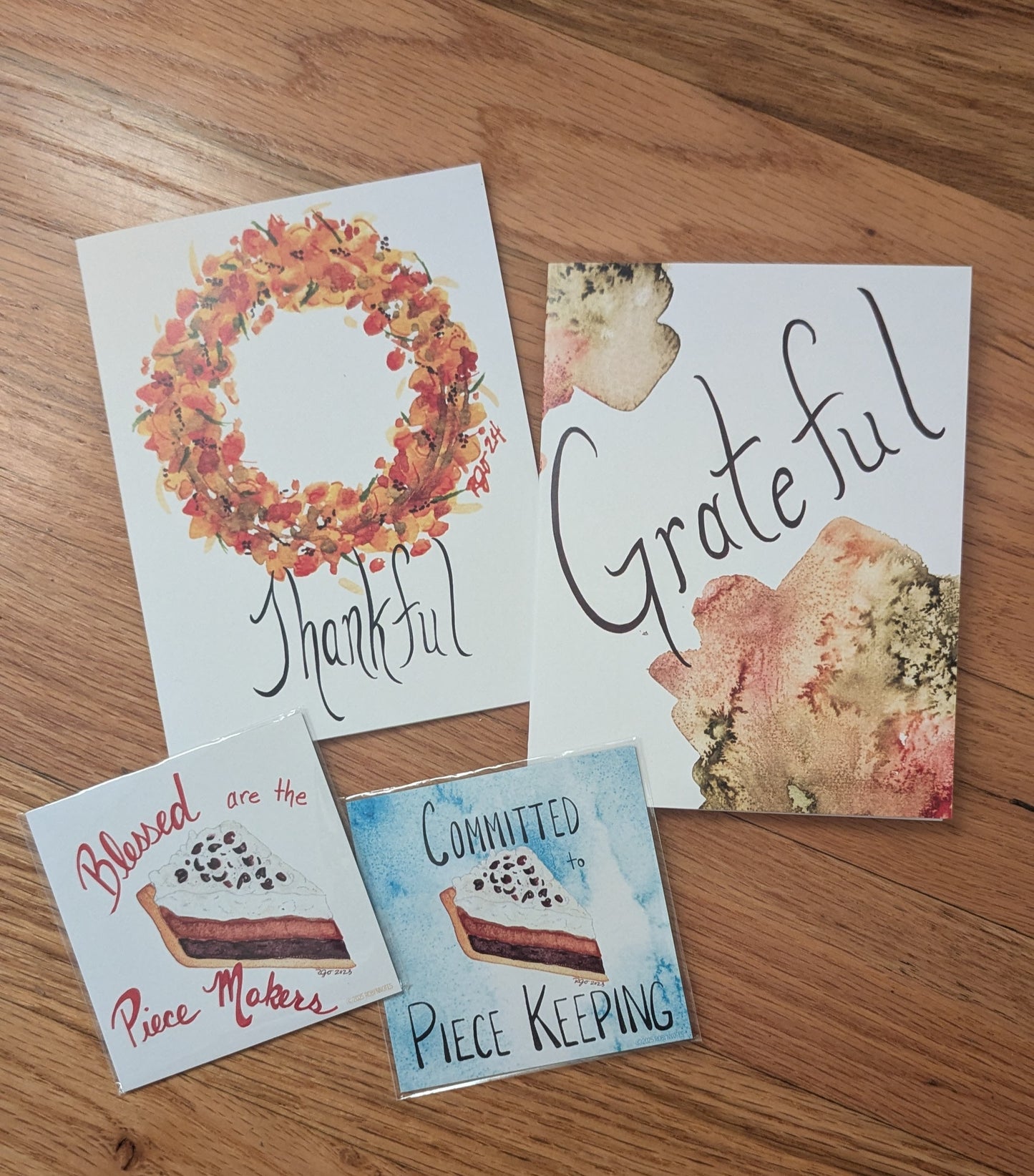 Grateful Greeting Card-Abstract warm autumn watercolors  - Folded 4.25 x 5.5 in card, blank inside with A2 envelope