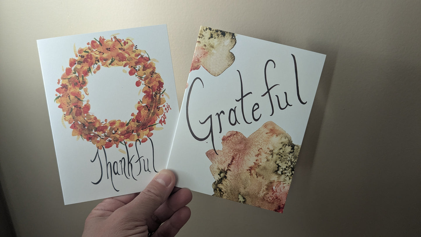 Grateful Greeting Card-Abstract warm autumn watercolors  - Folded 4.25 x 5.5 in card, blank inside with A2 envelope