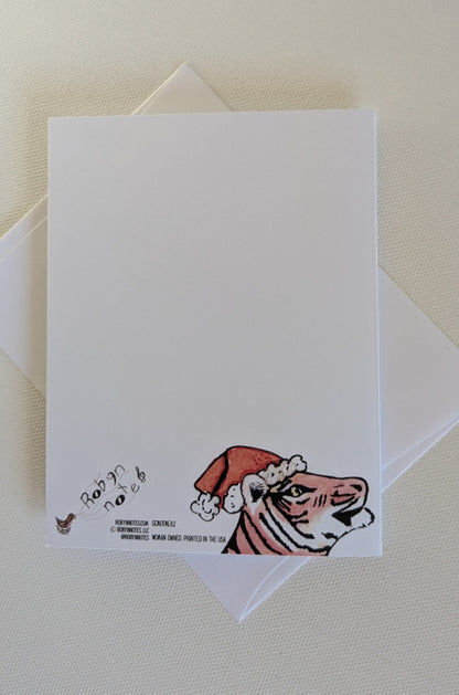 Merry Tiger Christmas Greeting Card  - Folded 4.25 x 5.5 in card, blank inside with A2 envelope