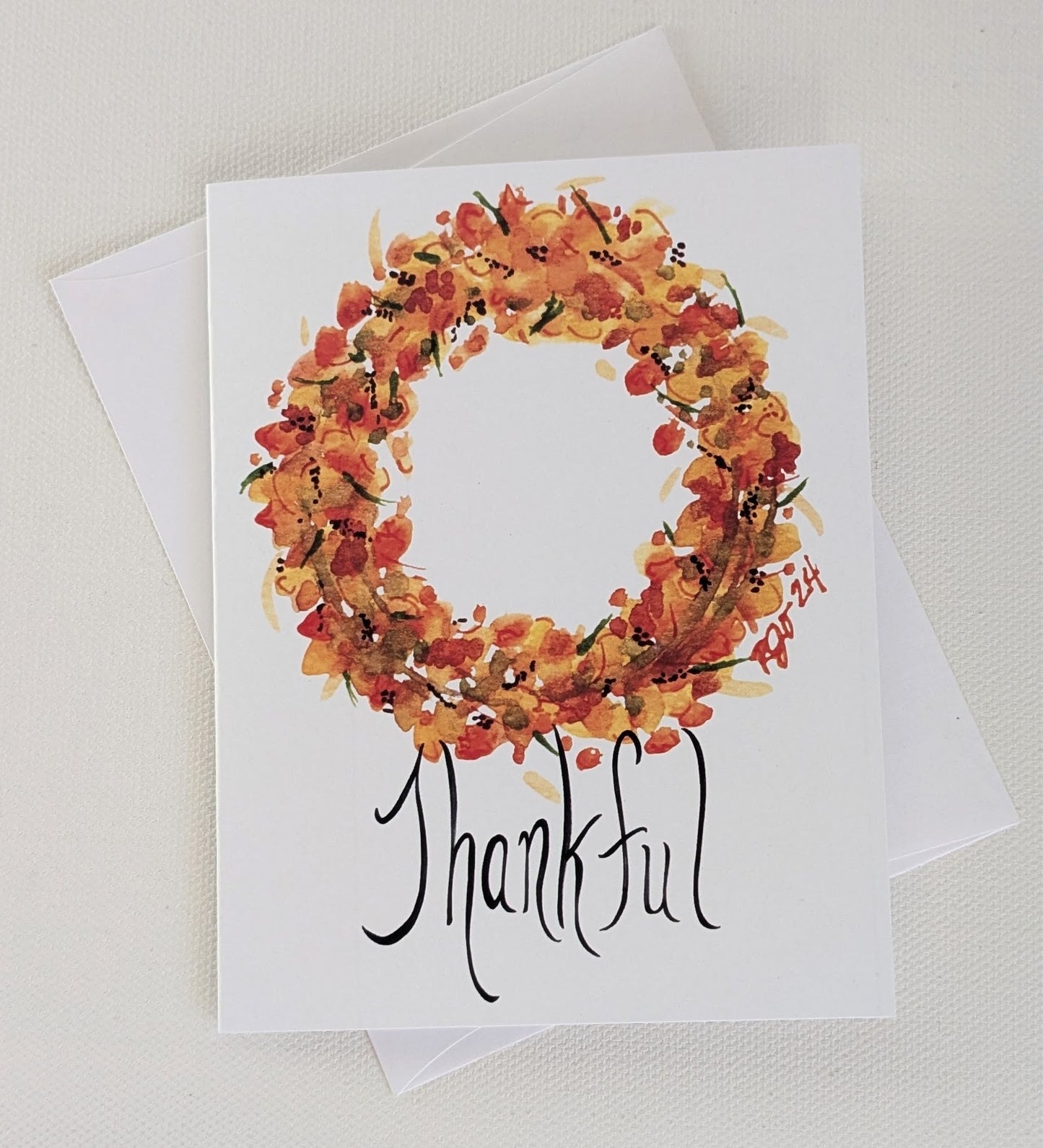 Thankful Fall Wreath  Greeting Card  - Folded 4.25 x 5.5 in card, blank inside with A2 envelope