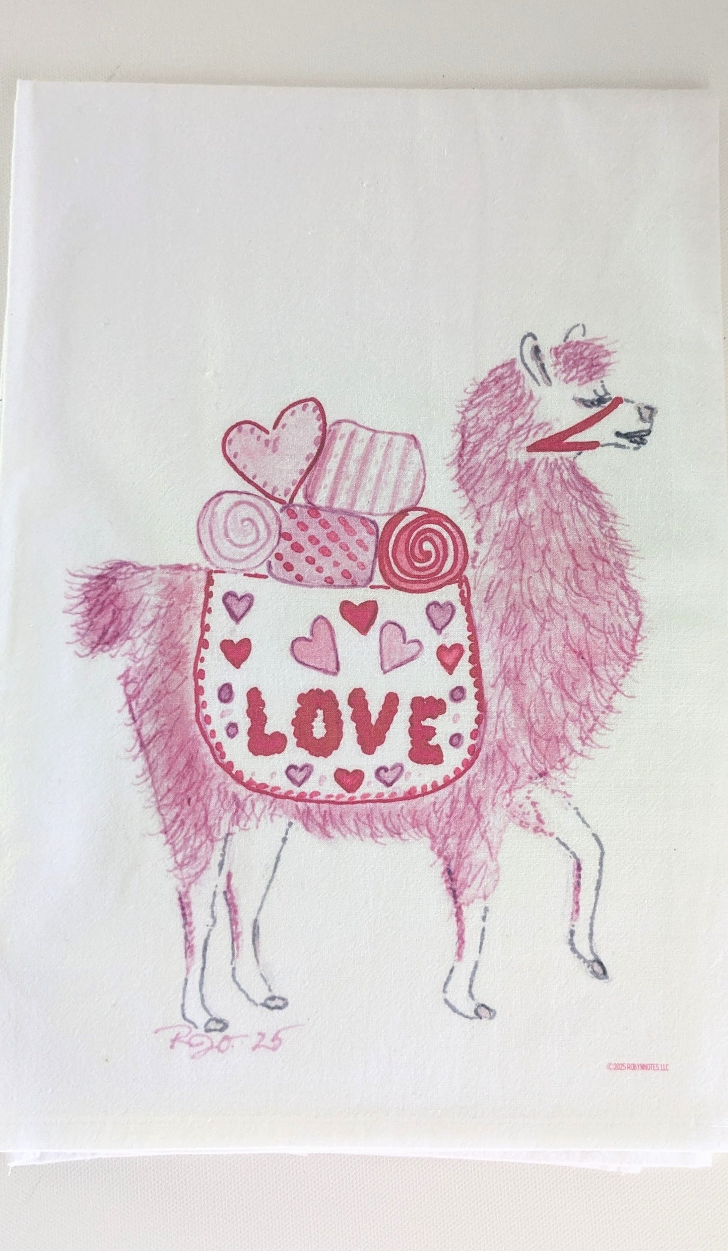 Love Pink Llama Tea Towel