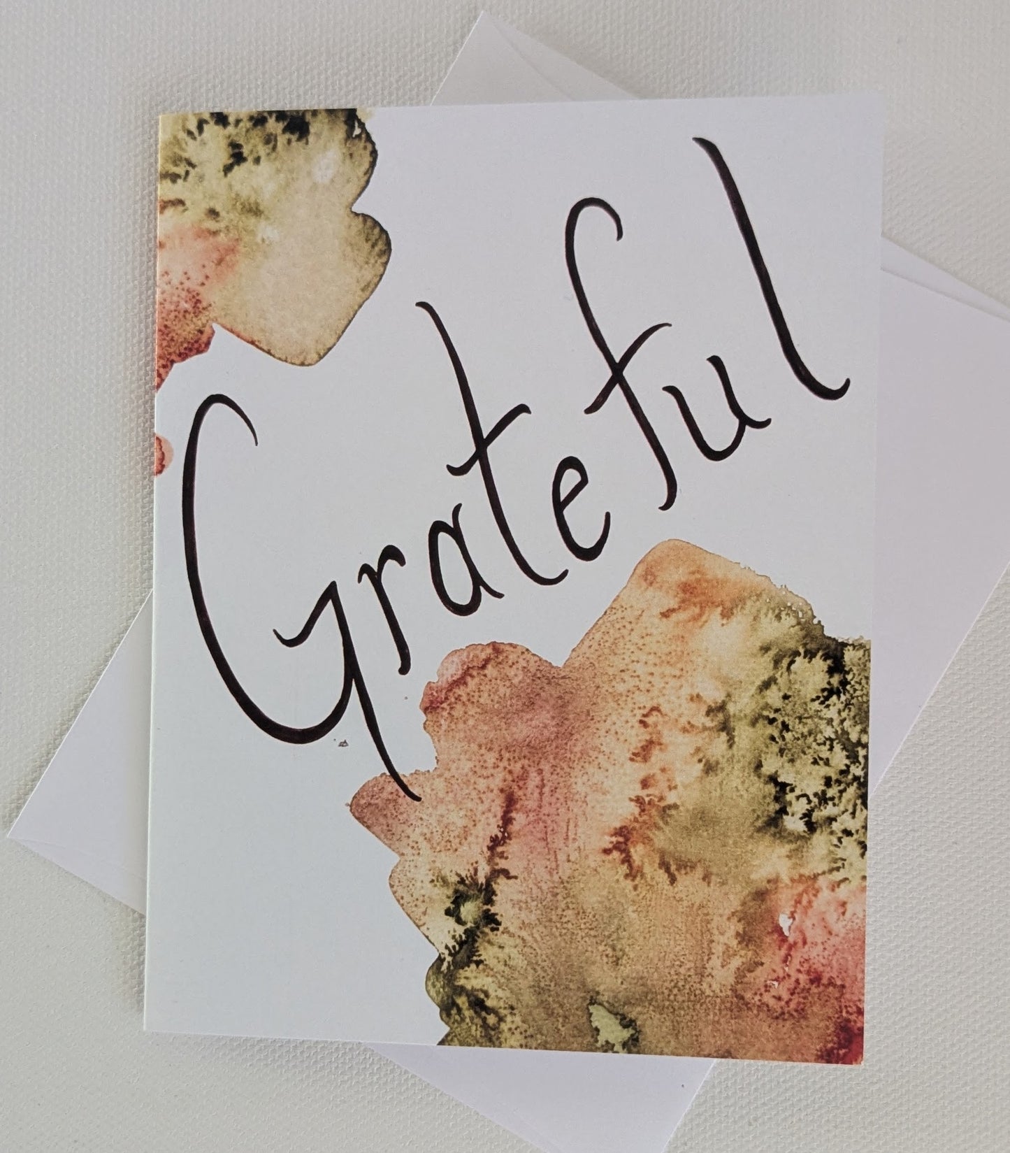 Grateful Greeting Card-Abstract warm autumn watercolors  - Folded 4.25 x 5.5 in card, blank inside with A2 envelope