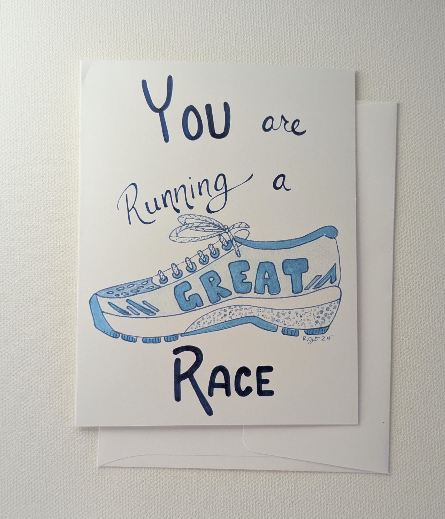 You are Running a Great Race Encouragement Greeting Card  - Folded 4.25 x 5.5 in card, blank inside with A2 envelope