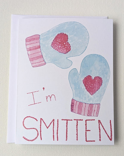 I'm Smitten Mitten Valentine's Day Greeting Card  - Folded 4.25 x 5.5 in card, blank inside with A2 envelope