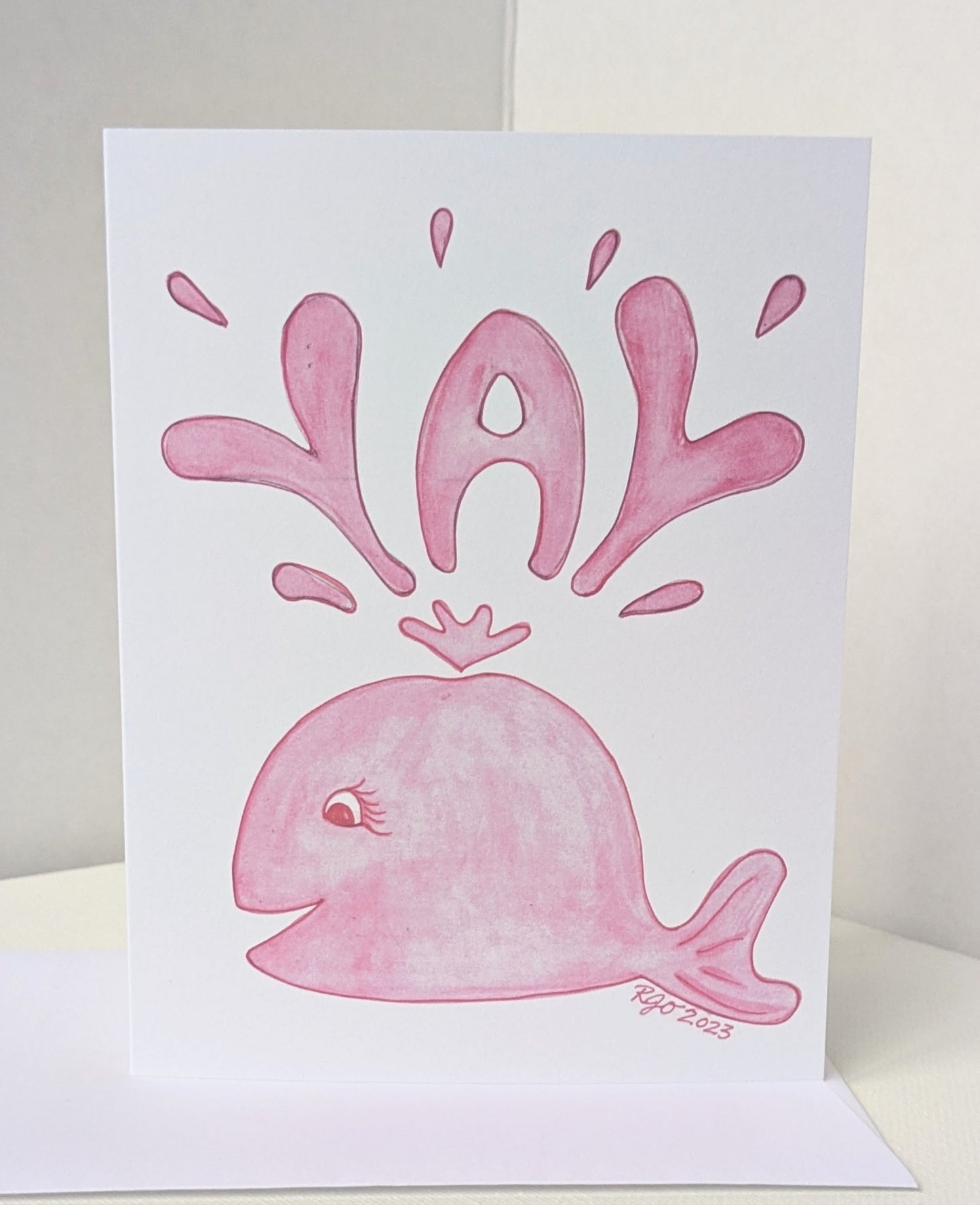 Yay Pink Whale Greeting Card  - Folded 4.25 x 5.5 in card, blank inside with A2 envelope