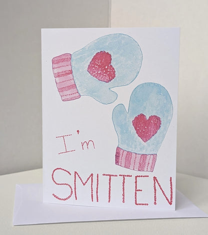 I'm Smitten Mitten Valentine's Day Greeting Card  - Folded 4.25 x 5.5 in card, blank inside with A2 envelope