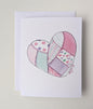 Quilted Patchwork Heart Watercolor Greeting Card  - Folded 4.25 x 5.5 in card, blank inside with A2 envelope