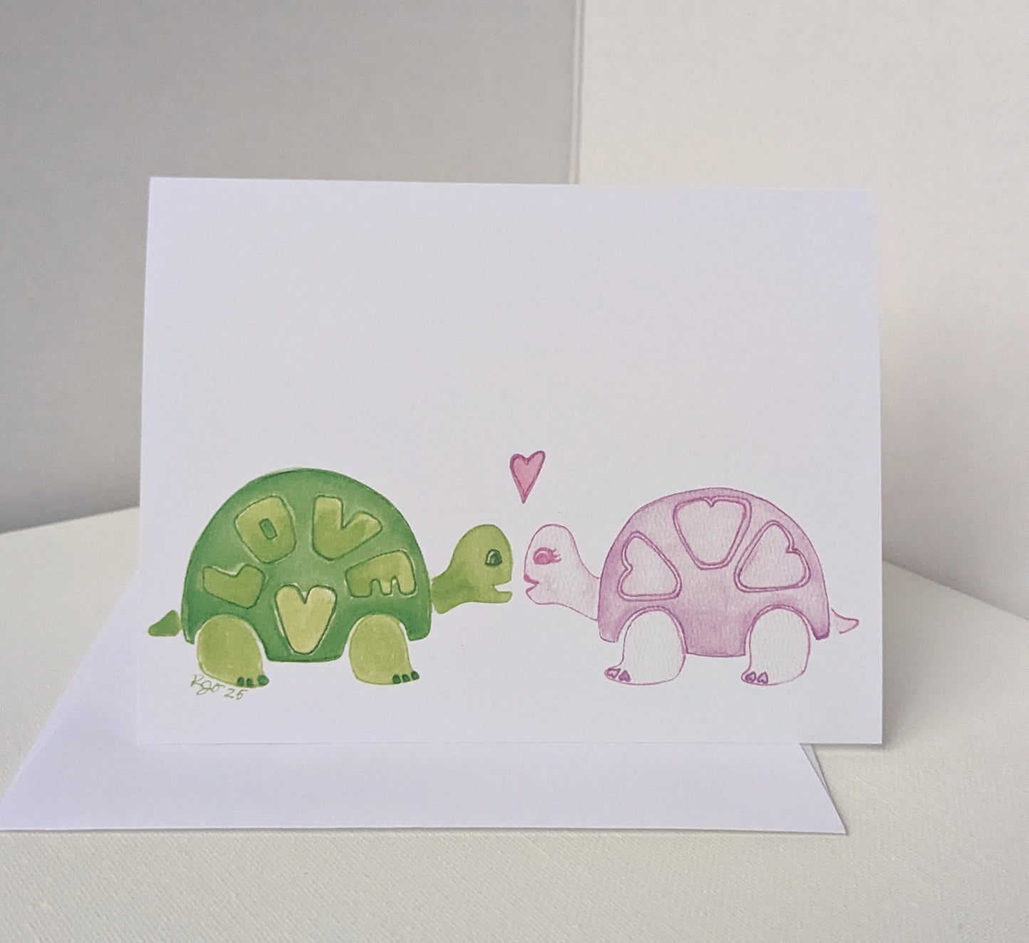 Love Turtles Valentine's Day Greeting Card- Folded 4.25 x 5.5 in card, blank inside with A2 envelope