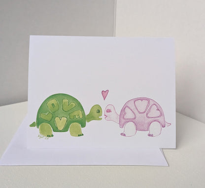 Love Turtles Valentine's Day Greeting Card- Folded 4.25 x 5.5 in card, blank inside with A2 envelope