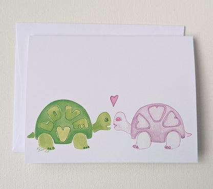 Love Turtles Valentine's Day Greeting Card- Folded 4.25 x 5.5 in card, blank inside with A2 envelope