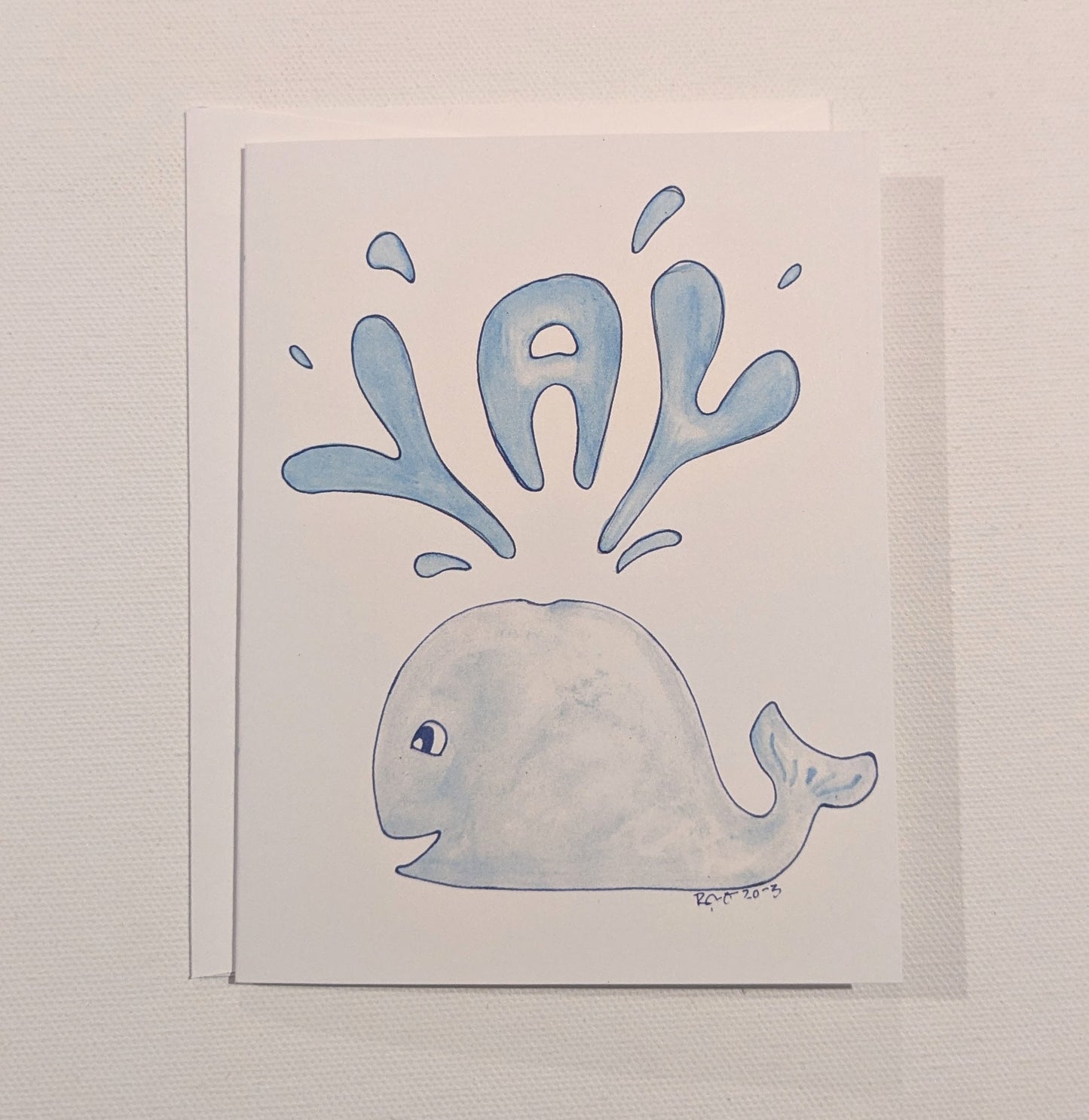 Yay Blue Whale Greeting Card  - Folded 4.25 x 5.5 in card, blank inside with A2 envelope