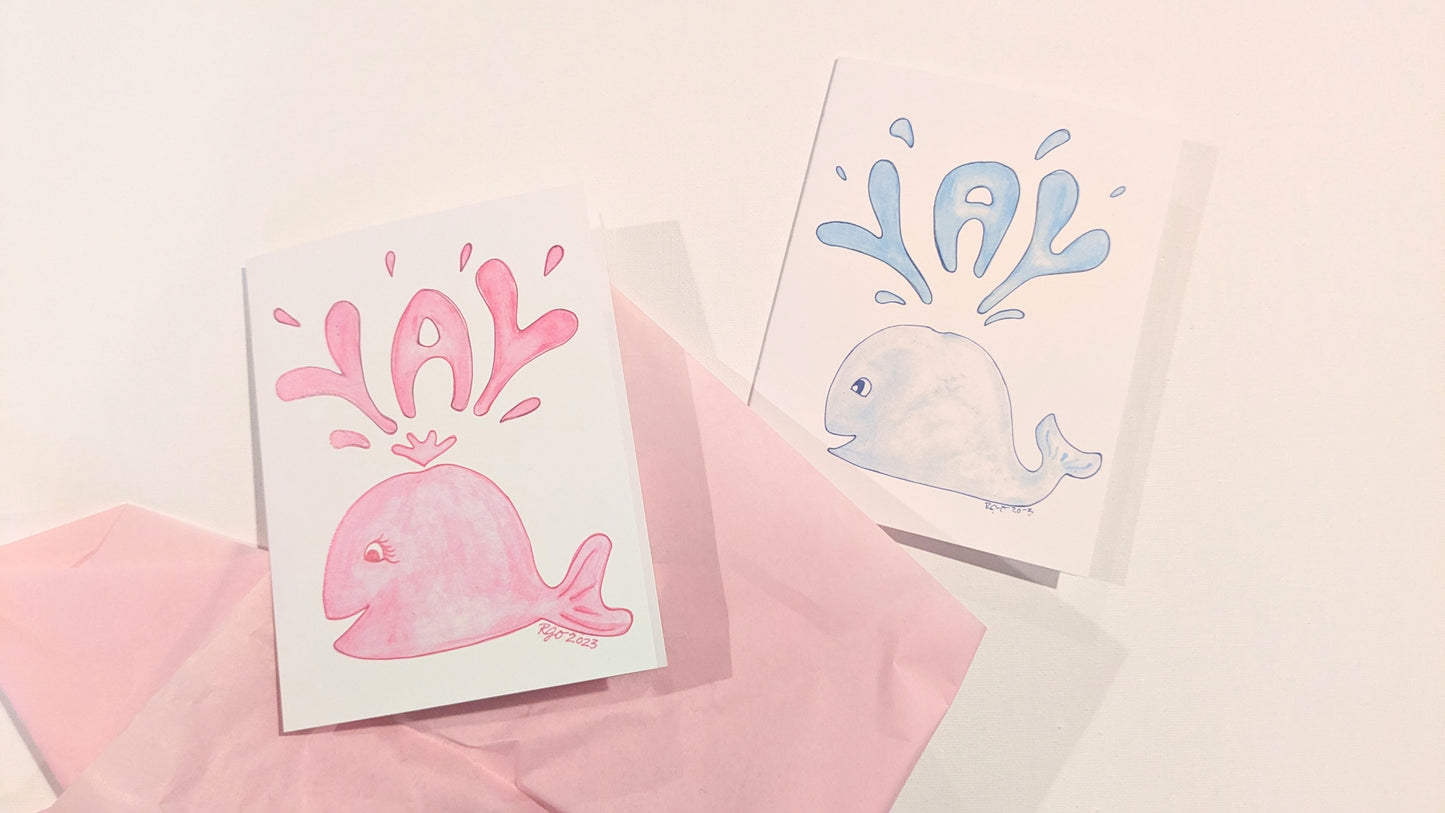 Yay Blue Whale Greeting Card  - Folded 4.25 x 5.5 in card, blank inside with A2 envelope