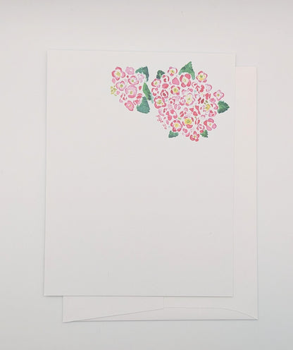 Pink Hydrangea Notecards -Set of 8- 4.25 x 5.5 Flat with A2 envelopes