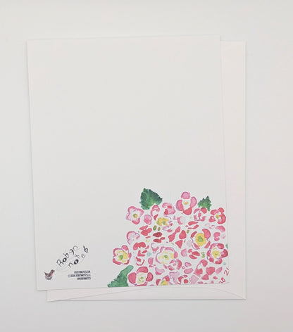 Pink Hydrangea Notecards -Set of 8- 4.25 x 5.5 Flat with A2 envelopes