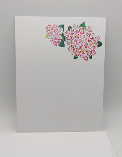 Pink Hydrangea Notecards -Set of 8- 4.25 x 5.5 Flat with A2 envelopes