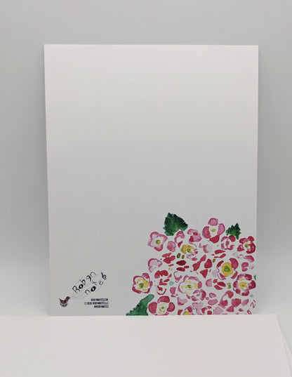 Pink Hydrangea Notecards -Set of 8- 4.25 x 5.5 Flat with A2 envelopes