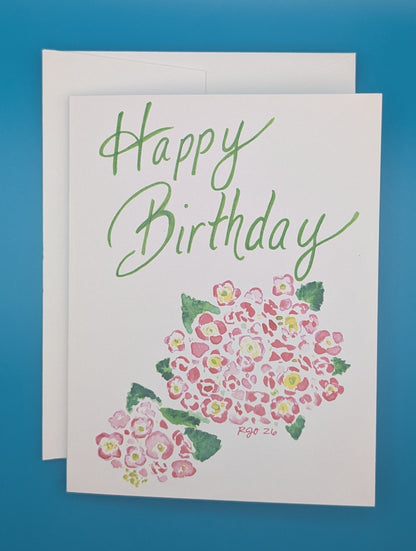 Happy Birthday Pink Hydrangea Greeting Card  - Folded 4.25 x 5.5 in card, blank inside with A2 envelope (Copy)