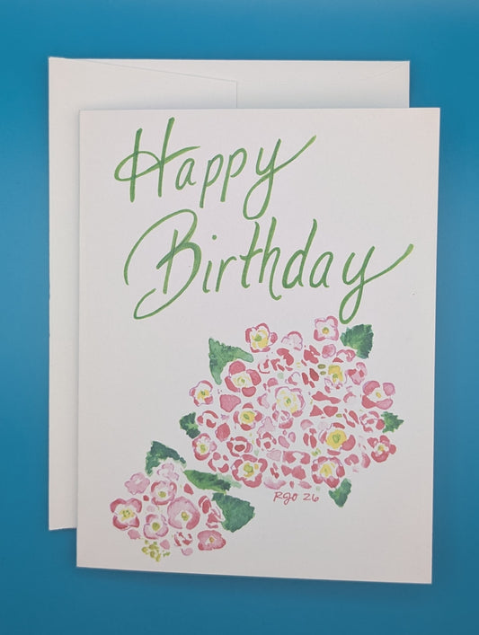 Happy Birthday Pink Hydrangea Greeting Card  - Folded 4.25 x 5.5 in card, blank inside with A2 envelope (Copy)