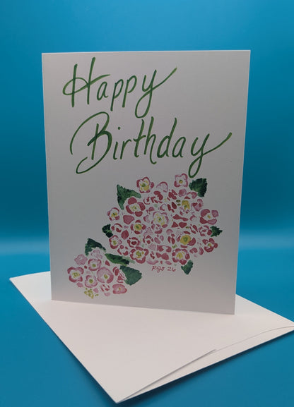 Happy Birthday Pink Hydrangea Greeting Card  - Folded 4.25 x 5.5 in card, blank inside with A2 envelope (Copy)