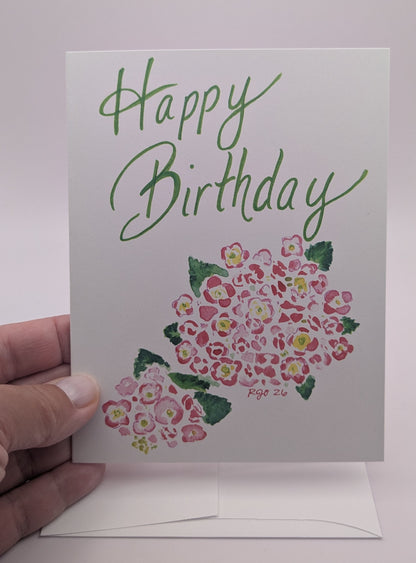 Happy Birthday Pink Hydrangea Greeting Card  - Folded 4.25 x 5.5 in card, blank inside with A2 envelope (Copy)
